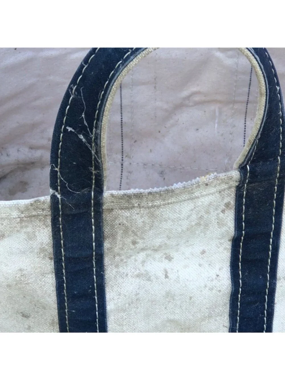 Vintage  80s LL Bean Canvas Boat & Tote Navy Handle Sawtooth Crinkle Tag Large